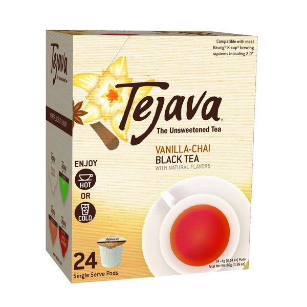 Tejava Vanilla Chai Unsweetened Black Tea Pods, Single Serve Cups, PK 24 40153